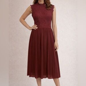 Chic Lace Midi Dress in Deep Red